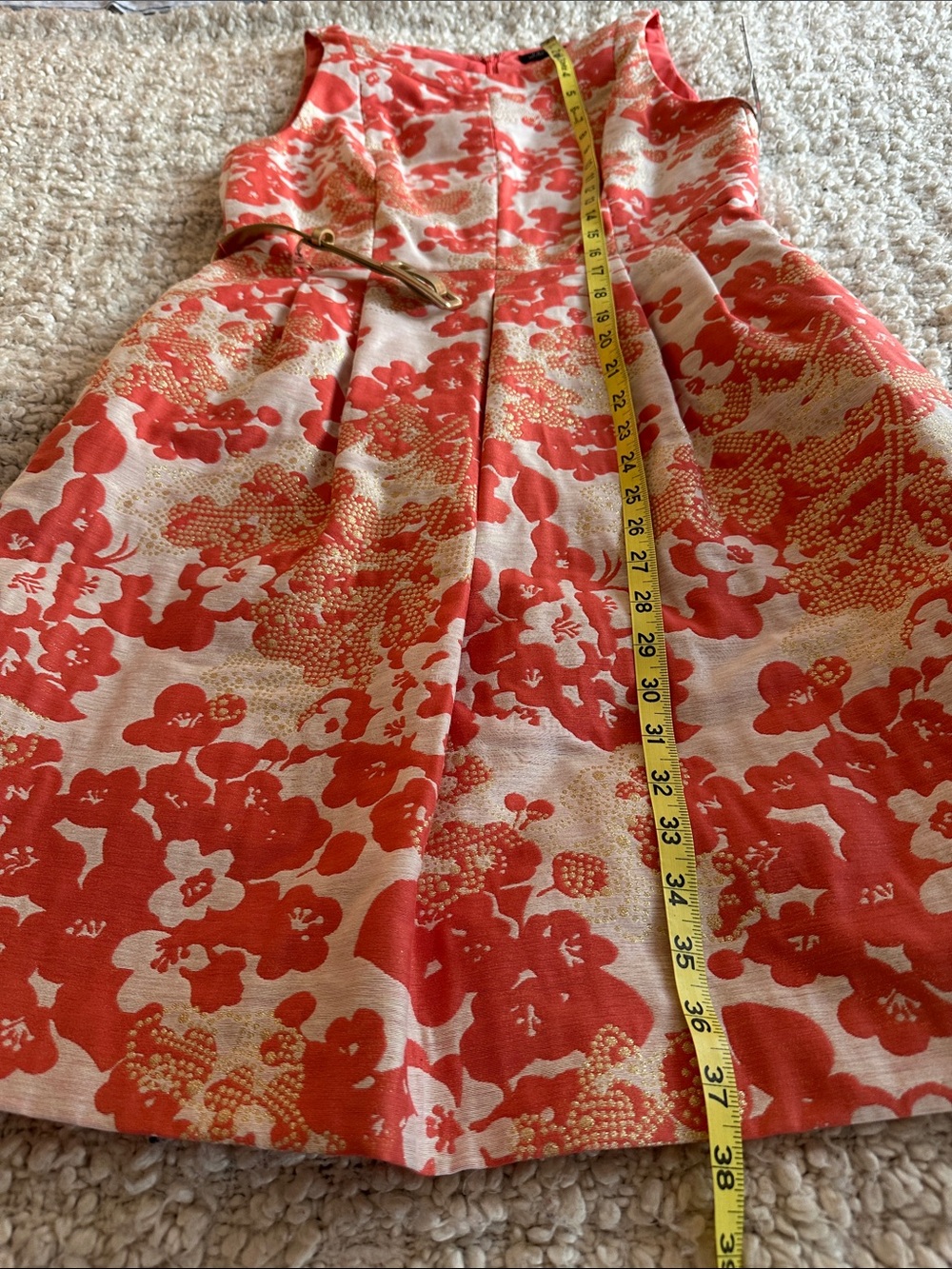 NWT Tahari Arthur Levine Retro Coral and Gold Brocade Cocktail Dress “Bonnie” - Picture 12 of 15
